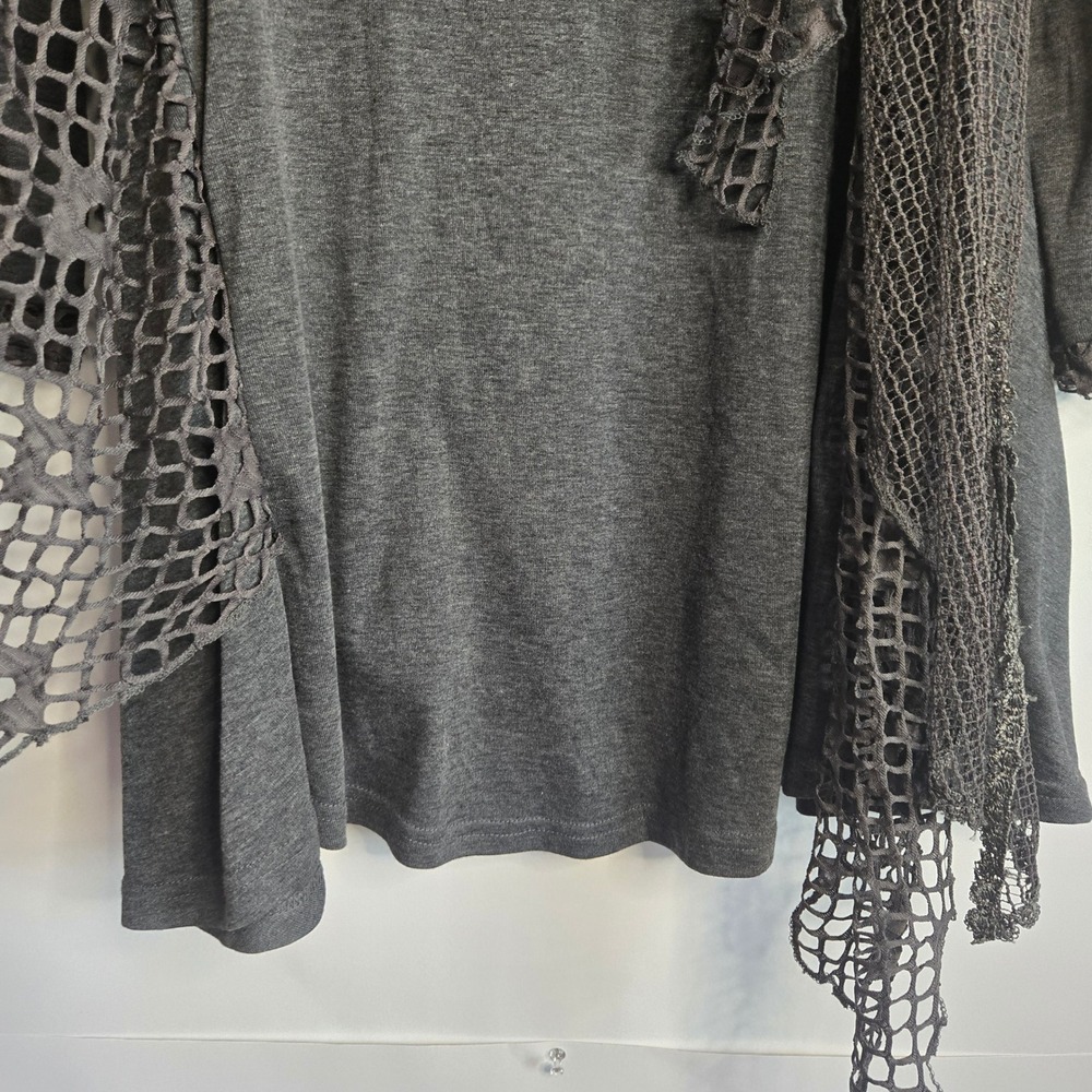 Pretty Angel Women Charcoal Gray Silk Blend Floral Applique Mesh Layered Tunic L - Picture 8 of 16